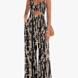 NEVER WORN Black and Cream Women's Jumpsuit